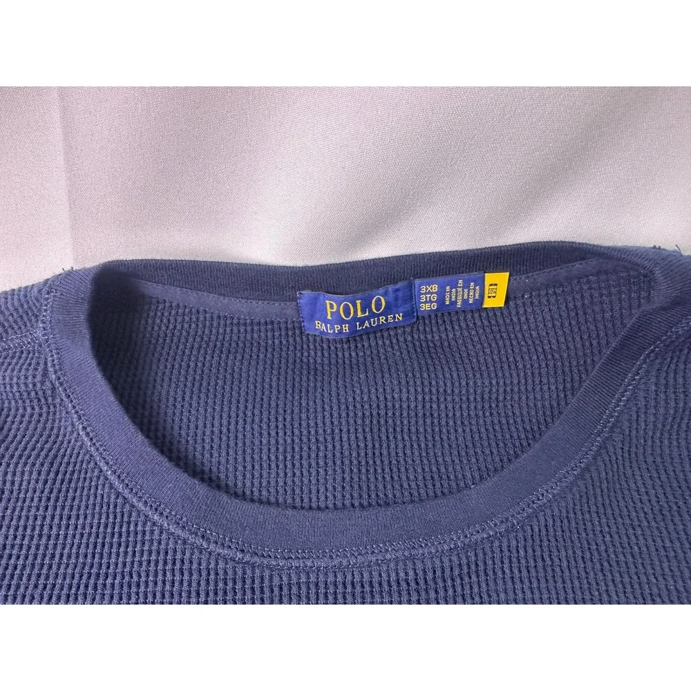 Polo Ralph Lauren Mens 3XB‎ Navy Blue Waffle Knit Thermal Long Sleeve Shirt Pony